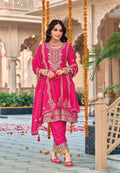 Anaita Rani Pink Embroidered Chinon Sequence Work Stitched Anarkali Suit | Grocsy
