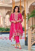 Anaita Rani Pink Embroidered Chinon Sequence Work Stitched Anarkali Suit | Grocsy