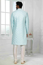 Raivat Ethnic Art Silk Embroidery Work 3 Pcs Indo Jacket Set In Sky Blue Colour | Grocsy