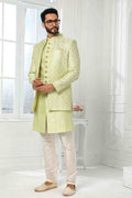Raivat Ethnic Art Silk Embroidery Work 3 Pcs Indo Jacket Set In Pista Green Colour | Grocsy