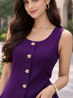 Myshka Women Purple Linen Front Opening Sleeveless Top | Grocsy