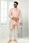 Raivat Ethnic Art Silk Embroidery Work 3 Pcs Indo Jacket Set In Light Pink Colour | Grocsy