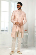 Raivat Ethnic Art Silk Embroidery Work 3 Pcs Indo Jacket Set In Light Pink Colour | Grocsy