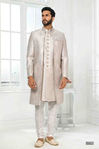 Raivat Ethnic Art Silk Embroidery Work 3 Pcs Indo Jacket Set In Light Grey Colour | Grocsy