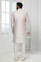 Raivat Ethnic Art Silk Embroidery Work 3 Pcs Indo Jacket Set In Light Grey Colour | Grocsy