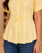 Myshka Women Yellow Solid Full Sleeves Trendy Pleated Top | Grocsy
