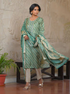 Vaasva Women's Dark Green Green Silk Digital Printed Suit Set | Grocsy