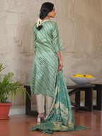 Vaasva Women's Dark Green Green Silk Digital Printed Suit Set | Grocsy