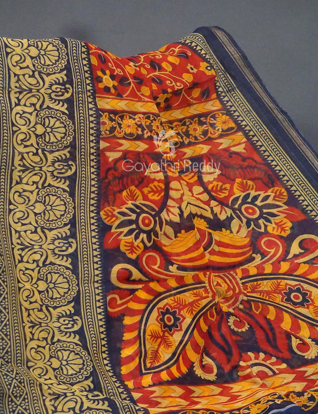 Shades of Red Kalamkaari Semi Chanderi Saree By Gayathri Reddy Designer Studio | Grocsy