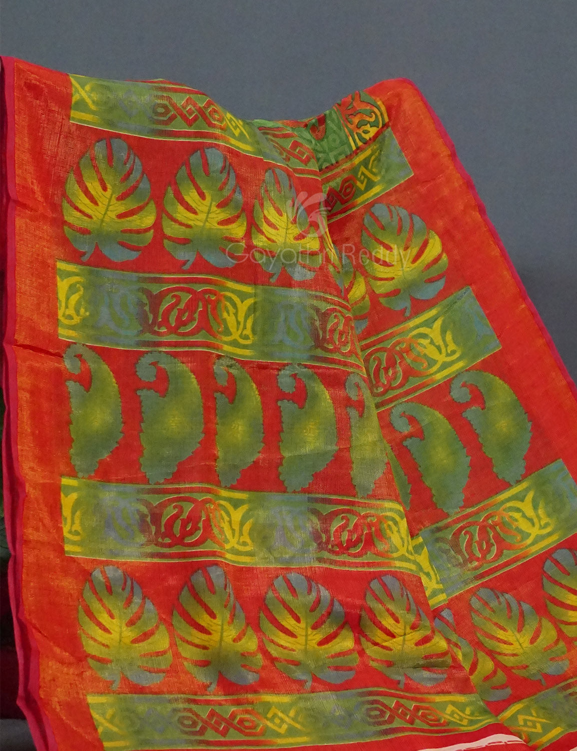 Parrot Green Colour With Orange Blouse Cotton Brasso Saree By Gayathri Reddy Designer Studio | Grocsy