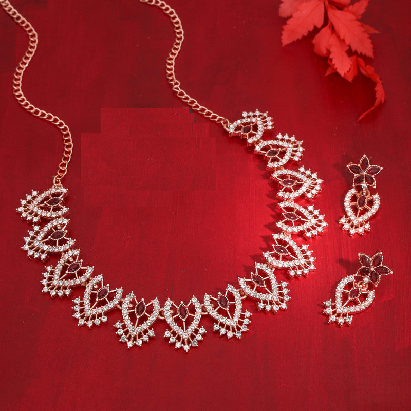 Tehzeeb Creations Maroon Colour Sparkle Stone Studded Necklace With Earrings | Grocsy
