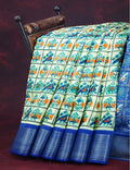 Shades of Cream Colour And Ink Blue Blouse Patola Design Semi Chanderi Saree By Gayathri Reddy Designer Studio | Grocsy