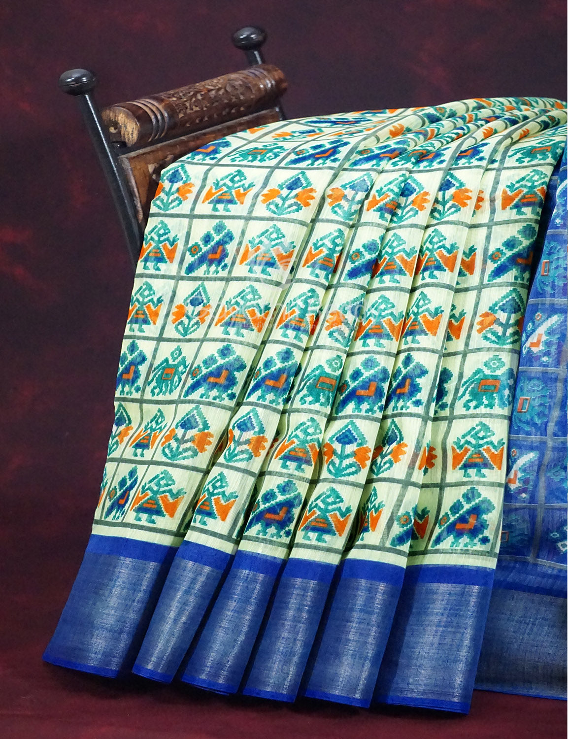 Shades of Cream Colour And Ink Blue Blouse Patola Design Semi Chanderi Saree By Gayathri Reddy Designer Studio | Grocsy