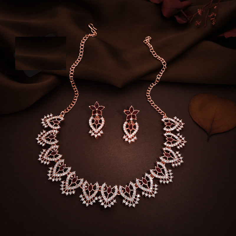 Tehzeeb Creations Maroon Colour Sparkle Stone Studded Necklace With Earrings | Grocsy