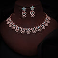 Tehzeeb Creations Sky Blue Colour Sparkle Stone Studded Necklace With Earrings | Grocsy