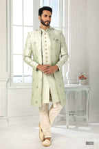 Raivat Ethnic Art Silk Embroidery Work 3 Pcs Indo Jacket Set In Pista Green Colour | Grocsy