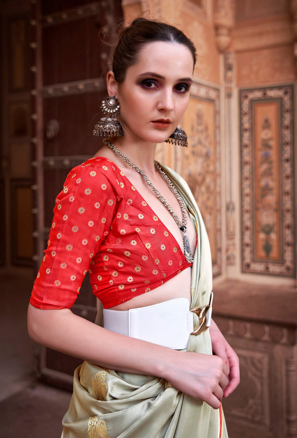 Anaita Light Green Pure Satin Silk With Zari Weaving Saree With Blouse | Grocsy