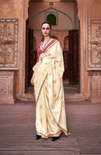 Anaita Cream Pure Satin Silk With Zari Weaving Saree With Blouse | Grocsy