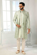 Raivat Ethnic Art Silk Embroidery Work 3 Pcs Indo Jacket Set In Pista Green Colour | Grocsy