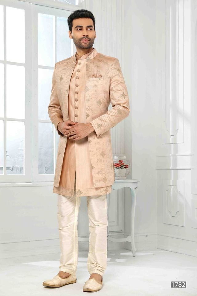 Raivat Ethnic Art Silk Embroidery Work 3 Pcs Indo Jacket Set In Onion Pink Colour | Grocsy