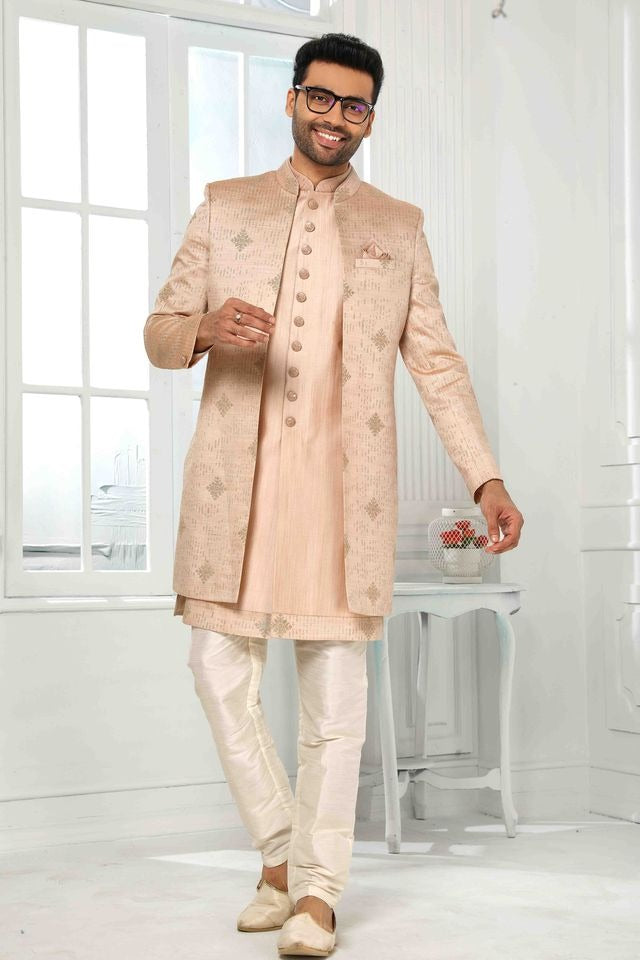 Raivat Ethnic Art Silk Embroidery Work 3 Pcs Indo Jacket Set In Onion Pink Colour | Grocsy