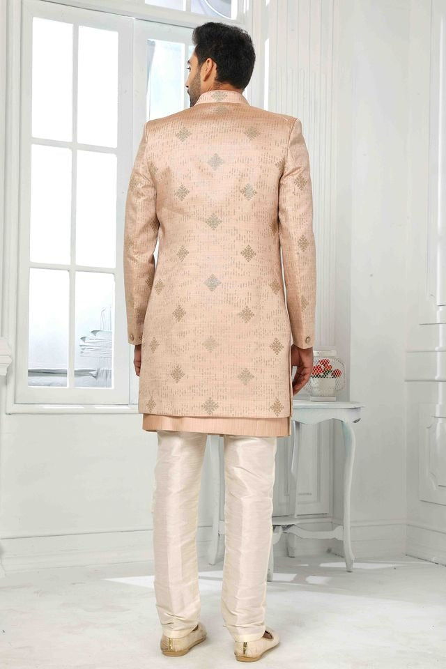 Raivat Ethnic Art Silk Embroidery Work 3 Pcs Indo Jacket Set In Onion Pink Colour | Grocsy