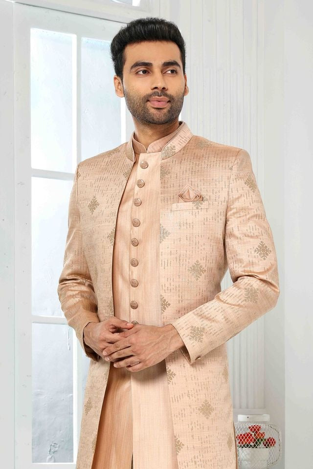Raivat Ethnic Art Silk Embroidery Work 3 Pcs Indo Jacket Set In Onion Pink Colour | Grocsy