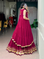 Lorenvalley Fashion Rani Pink Lightweight Fabric With Gotta Patti Lace Lehenga Choli With Koti | Grocsy