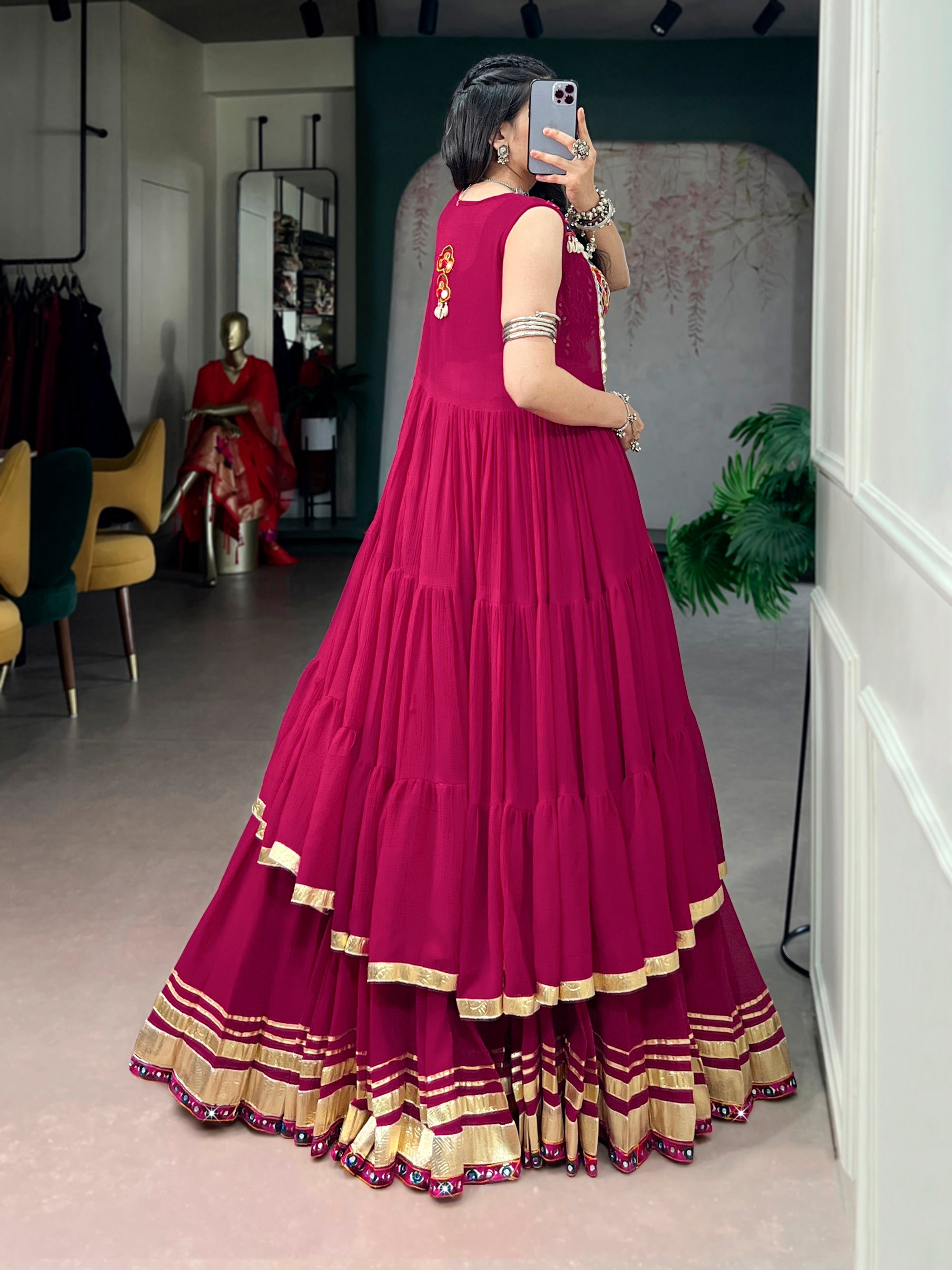 Lorenvalley Fashion Rani Pink Lightweight Fabric With Gotta Patti Lace Lehenga Choli With Koti | Grocsy