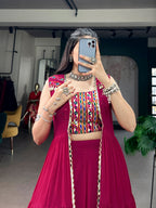 Lorenvalley Fashion Rani Pink Lightweight Fabric With Gotta Patti Lace Lehenga Choli With Koti | Grocsy
