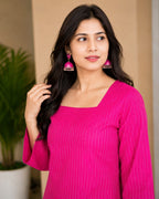 Myshka Women Pink Long Bell Sleeves Cotton Blend Kurta with Solid Farsi Salwar | Grocsy