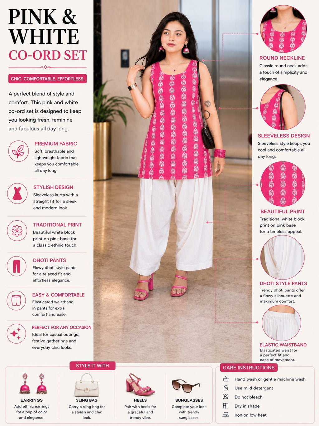 Myshka Women Pink Long Bell Sleeves Cotton Blend Kurta with Solid Farsi Salwar | Grocsy