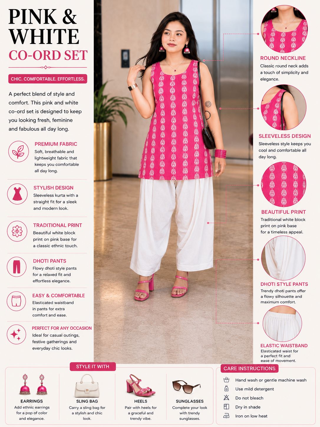 Myshka Women Pink Long Bell Sleeves Cotton Blend Kurta with Solid Farsi Salwar | Grocsy