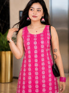 Myshka Women Pink Sleeves Cotton Blend Self Design Woven Kurta with Solid Farsi Salwar | Grocsy