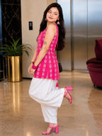 Myshka Women Pink Sleeves Cotton Blend Self Design Woven Kurta with Solid Farsi Salwar | Grocsy