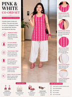 Myshka Women Pink Sleeves Cotton Blend Self Design Woven Kurta with Solid Farsi Salwar | Grocsy