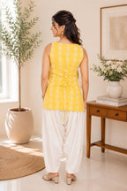 Myshka Women Yellow Sleeves Cotton Blend Self Design Woven Kurta with Solid Farsi Salwar | Grocsy