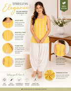 Myshka Women Yellow Sleeves Cotton Blend Self Design Woven Kurta with Solid Farsi Salwar | Grocsy
