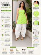 Myshka Women Green Shoulder Strap Cotton Blend Self Design Woven Kurta with Solid Farsi Salwar | Grocsy