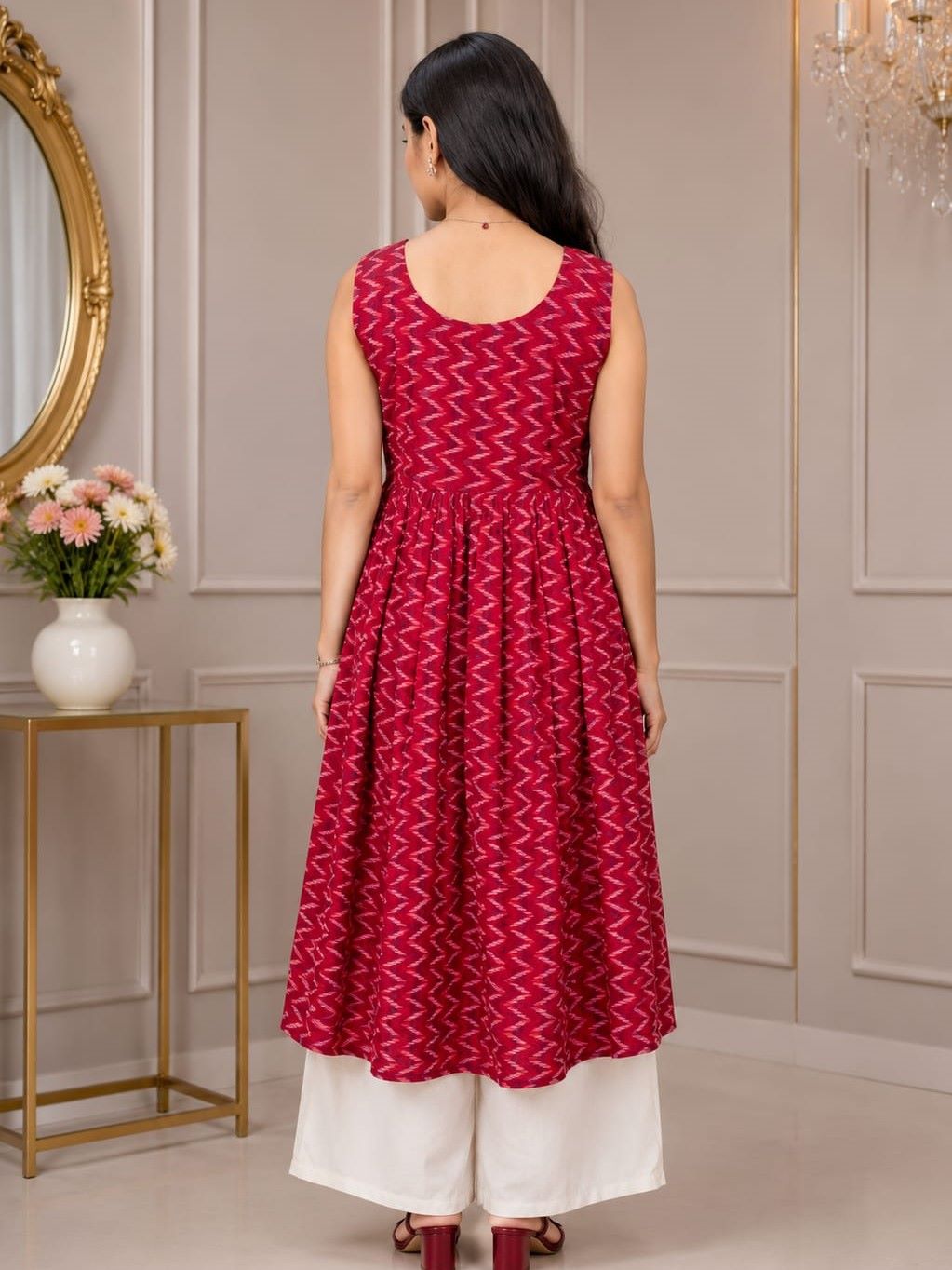 Myshka Women Black Ethnic Printed Sleeveless Kurta with Palazzo Set | Grocsy