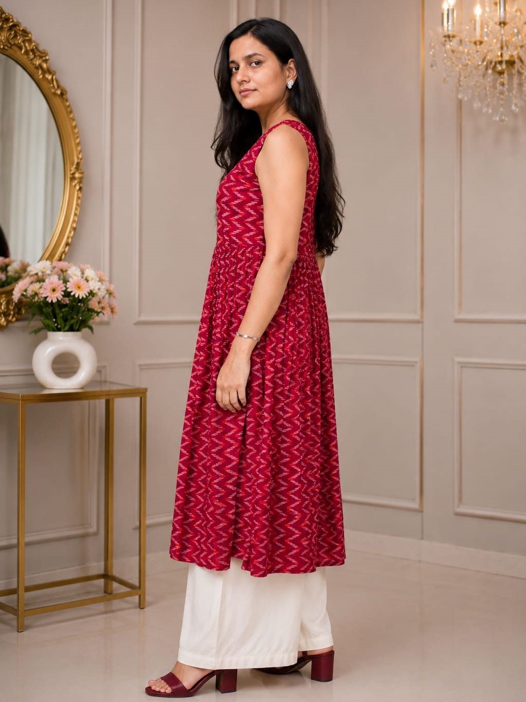 Myshka Women Black Ethnic Printed Sleeveless Kurta with Palazzo Set | Grocsy