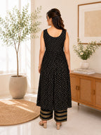 Myshka Women Red Ikkat Print Sleeveless Kurta with Solid Palazzo Set | Grocsy