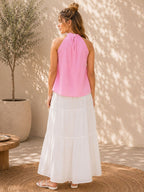 Myshka Womens Pink Solid Sleeveless Pleated Top | Grocsy