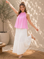 Myshka Womens Pink Solid Sleeveless Pleated Top | Grocsy