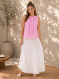 Myshka Womens Pink Solid Sleeveless Pleated Top | Grocsy