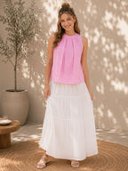 Myshka Womens Pink Solid Sleeveless Pleated Top | Grocsy