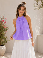 Myshka Womens Purple Solid Sleeveless Pleated Top | Grocsy