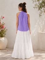 Myshka Womens Purple Solid Sleeveless Pleated Top | Grocsy