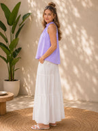 Myshka Womens Purple Solid Sleeveless Pleated Top | Grocsy