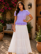 Myshka Women's Purple Gingham Checked Peter Pan Collar Puff Sleeve Peplum Top | Grocsy